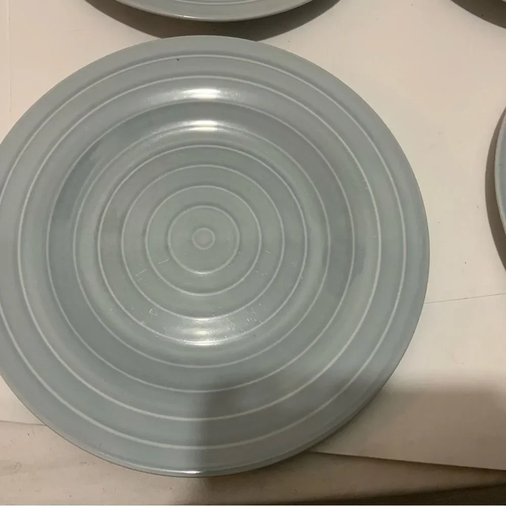 Lot of 4 Ikea 365+ Anne Nilsson Light Blue Circles Stripes Salad Plates 8.5